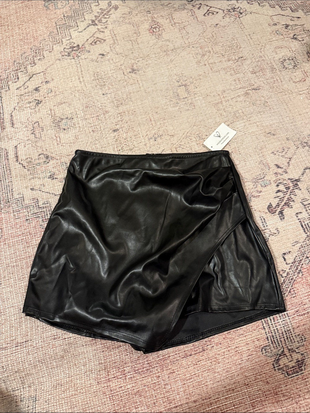Windsor Black Faux Leather Wrap Skort